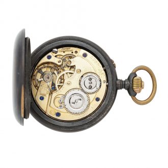 Swiss gunmetal digital keyless pocket watch Circa 1930