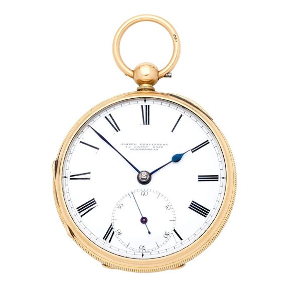 English gold open faced key wind pocket watch Circa 1892
