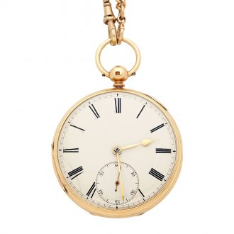 English 18K gold open faced lever pocket watch Circa 1866
