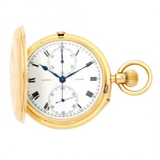 Fine English 18K gold keyless chronograph watch circa 1903