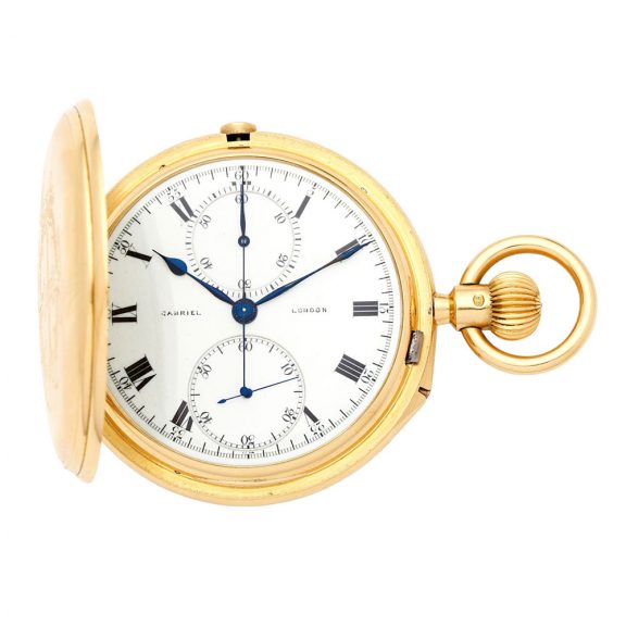 Fine English 18K gold keyless chronograph watch circa 1903