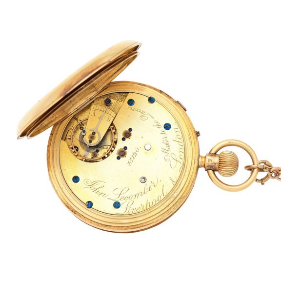 English gold lever watch with stoppable seconds Circa 1882 English gold lever watch with stoppable seconds Circa 1882