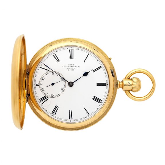 English 18K gold hunting cased keyless watch Circa 1874