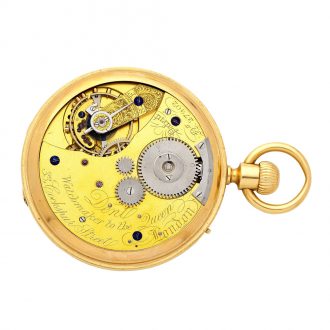 English 18K gold hunting cased keyless watch Circa 1874