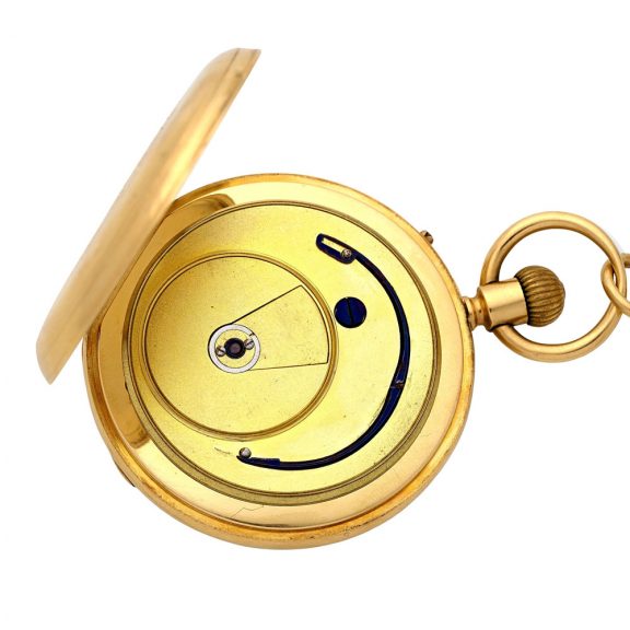 English 18 carat gold half hunting cased keyless watch Circa 1883 English 18 carat gold half hunting cased keyless watch Circa 1883