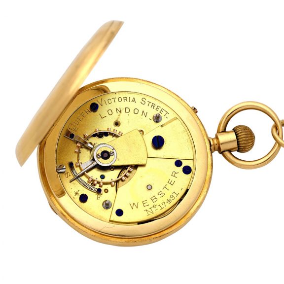 English 18 carat gold half hunting cased keyless watch Circa 1883 English 18 carat gold half hunting cased keyless watch Circa 1883