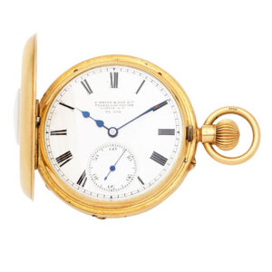 English 18 carat gold half hunting cased keyless watch Circa 1919