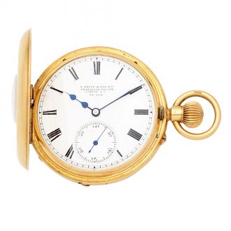 English 18 carat gold half hunting cased keyless watch Circa 1919