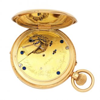 English 18 carat gold half hunting cased keyless watch Circa 1919