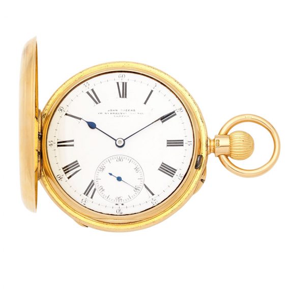 Fine English 18 carat gold hunting cased keyless watch Circa 1887