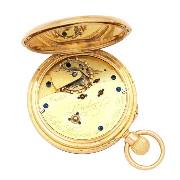 Fine English 18 carat gold hunting cased keyless watch Circa 1887 Fine English 18 carat gold hunting cased keyless watch Circa 1887