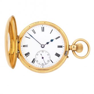 English 18 carat gold half hunting cased keyless watch Circa 1909