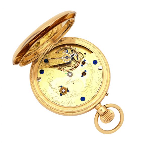English 18 carat gold half hunting cased keyless watch Circa 1909 English 18 carat gold half hunting cased keyless watch Circa 1909