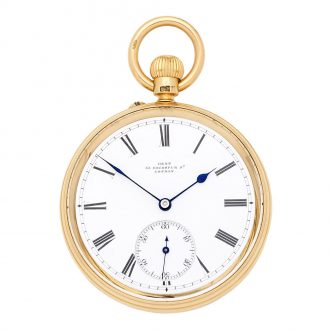 English 18K gold open faced keyless pocket watch Circa 1890
