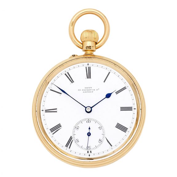 English 18K gold open faced keyless pocket watch Circa 1890