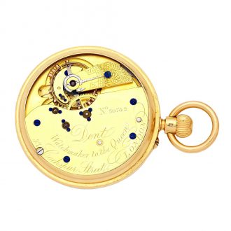 English 18K gold open faced keyless pocket watch Circa 1890