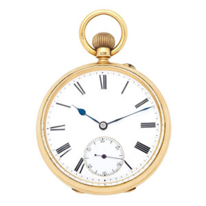 English 18K gold open faced keyless pocket watch Circa 1898
