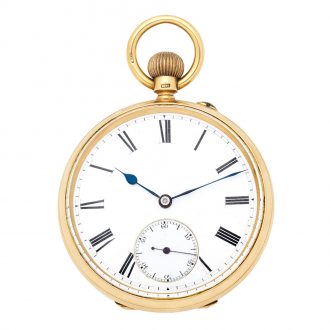 English 18K gold open faced keyless pocket watch Circa 1898