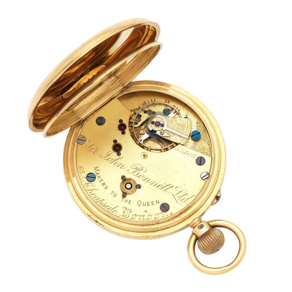 English 18K gold open faced keyless pocket watch Circa 1898 English 18K gold open faced keyless pocket watch Circa 1898