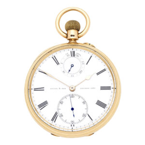 English 18K gold keyless watch with power reserve Circa 1887