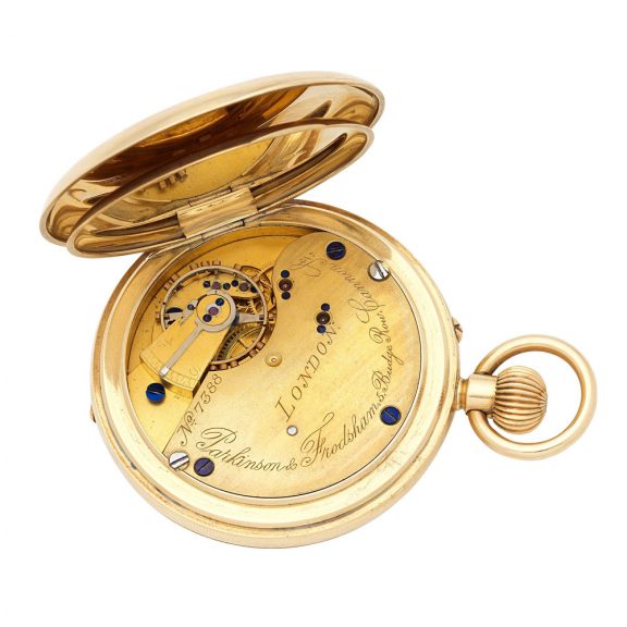 English 18 carat gold half hunting cased keyless watch Circa 1912 English 18 carat gold half hunting cased keyless watch Circa 1912