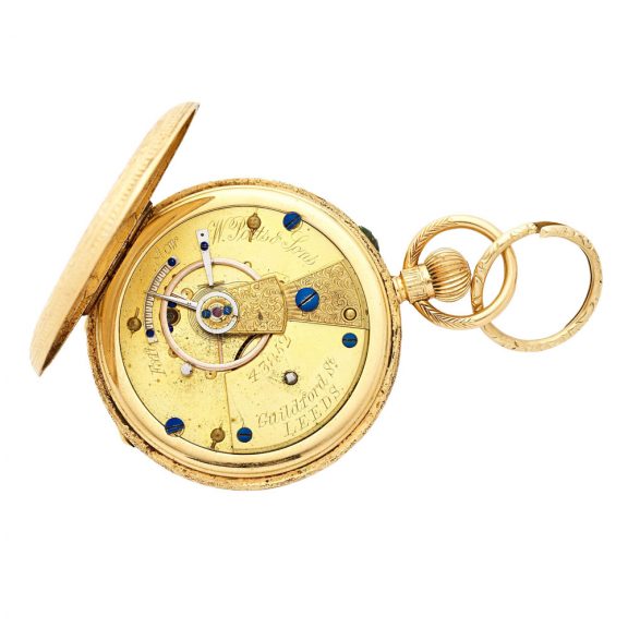 English 18 carat gold half hunting cased keyless watch Circa 1885 English 18 carat gold half hunting cased keyless watch Circa 1885