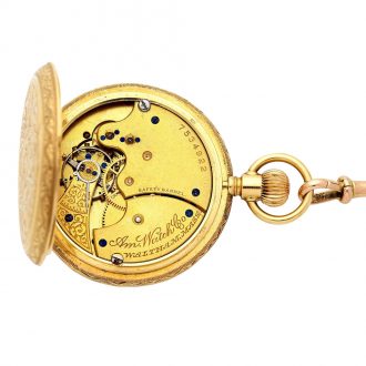 American gold hunting cased keyless watch with chain Circa 1896 American gold hunting cased keyless watch with chain Circa 1896