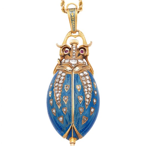 Swiss gold, enamel and diamond set beetle form watch Circa 1920