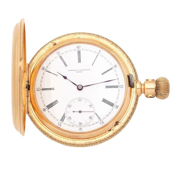 Swiss 18K gold hunting cased keyless lever watch Circa 1900 Swiss 18K gold hunting cased keyless lever watch Circa 1900