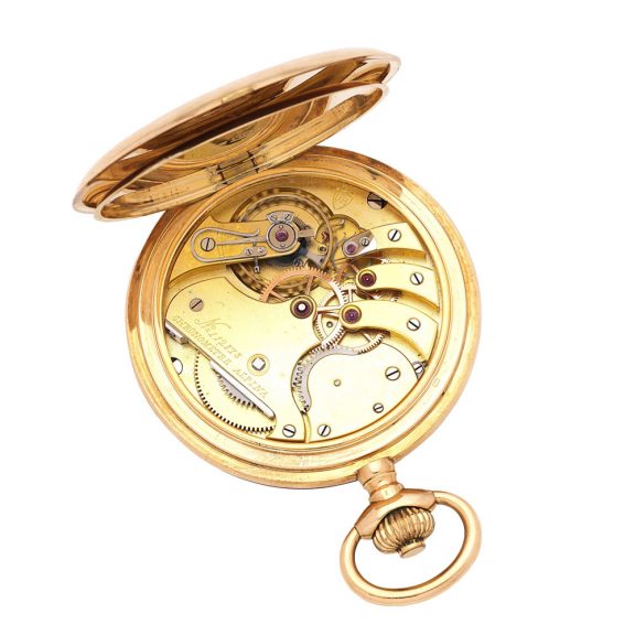 Swiss 14K gold hunting cased keyless lever watch Circa 1915 Swiss 14K gold hunting cased keyless lever watch Circa 1915