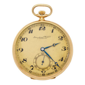 Swiss 14 carat gold open faced keyless lever watch Circa 1924