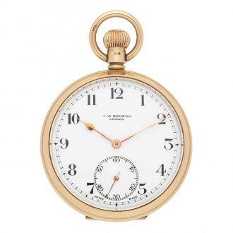 English 9 carat gold open faced keyless pocket watch Circa 1938