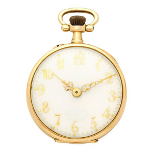 Small English 18K gold open faced keyless watch Circa 1890