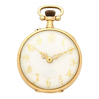 Small English 18K gold open faced keyless watch Circa 1890