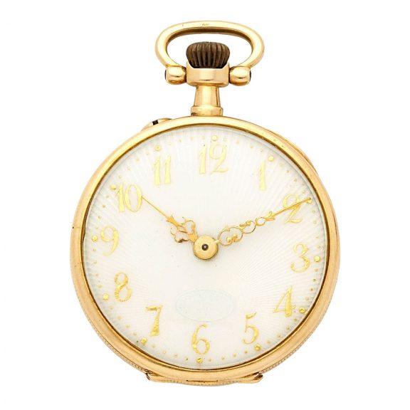 Small English 18K gold open faced keyless watch Circa 1890 Small English 18K gold open faced keyless watch Circa 1890