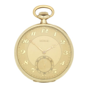 Swiss 14 carat gold open faced keyless lever watch Circa 1928