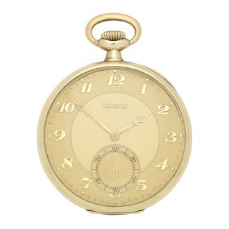 Swiss 14 carat gold open faced keyless lever watch Circa 1928