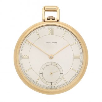 Swiss 14 carat gold open faced keyless pocket watch Circa 1940