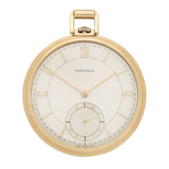Swiss 14 carat gold open faced keyless pocket watch Circa 1940 Swiss 14 carat gold open faced keyless pocket watch Circa 1940
