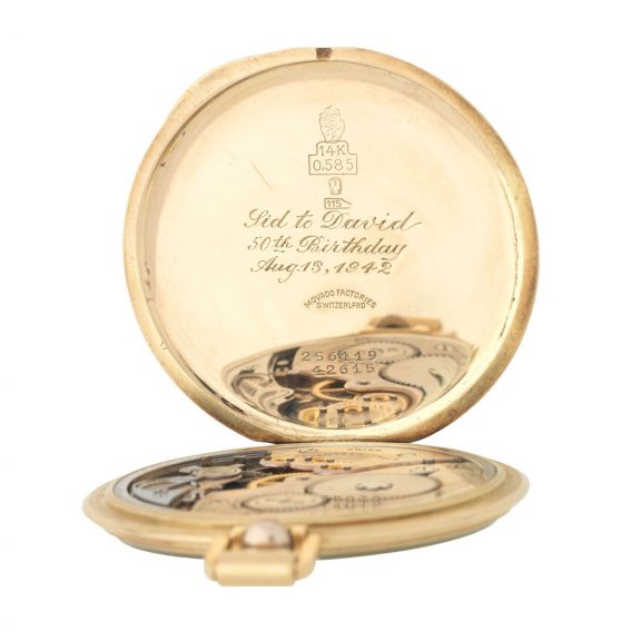 Swiss 14 carat gold open faced keyless pocket watch Circa 1940 Swiss 14 carat gold open faced keyless pocket watch Circa 1940