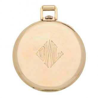 Swiss 14 carat gold open faced keyless pocket watch Circa 1940