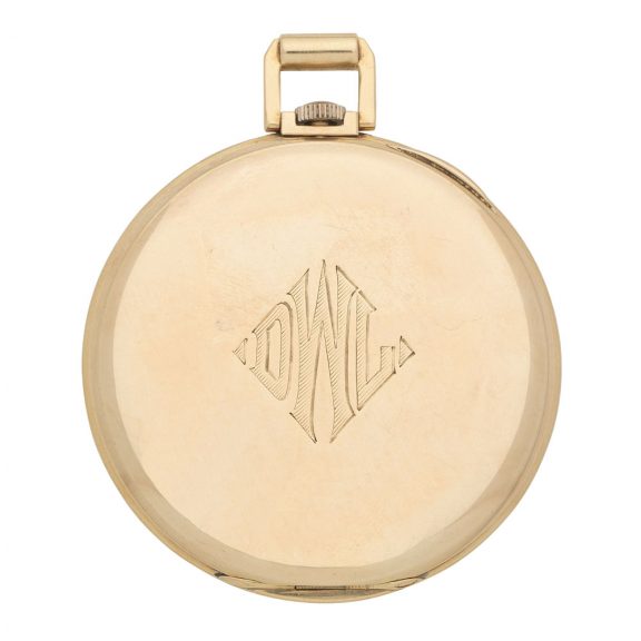 Swiss 14 carat gold open faced keyless pocket watch Circa 1940