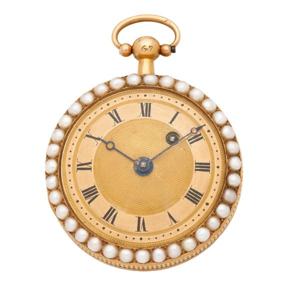 Small French gold and seed pearl set verge watch Circa 1830