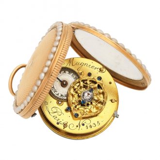 Small French gold and seed pearl set verge watch Circa 1830