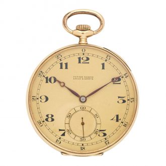 Swiss 14 carat gold open faced keyless pocket watch Circa 1930 Swiss 14 carat gold open faced keyless pocket watch Circa 1930