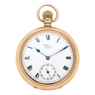 American 9K gold open faced keyless pocket watch Circa 1915
