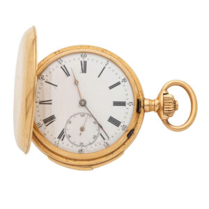 Swiss 18K gold hunting cased repeating lever watch Circa 1900
