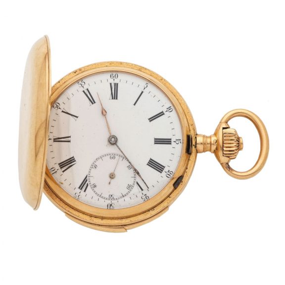 Swiss 18K gold hunting cased repeating lever watch Circa 1900