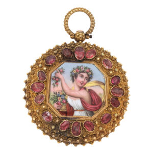 Fine French 18 carat gold, enamel and hardstone set watch Circa 1830