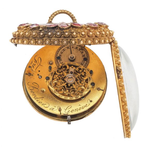 Fine French 18 carat gold, enamel and hardstone set watch Circa 1830 Fine French 18 carat gold, enamel and hardstone set watch Circa 1830
